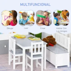 Homcom Estilo De Vida*- Conjunto Infantil Mesa + Banco + 2 sillas madera