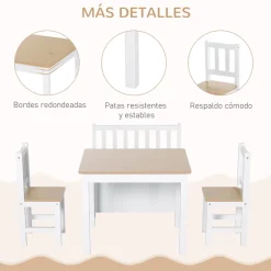 Homcom Entretenimiento·Hamacas Y Columpios|Estilo De Vida*- Conjunto Mesa + Banco + 2 sillas infantiles Madera
