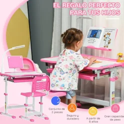 Homcom Estilo De Vida*- Conjunto Pupitre reclinable + Silla Rosa