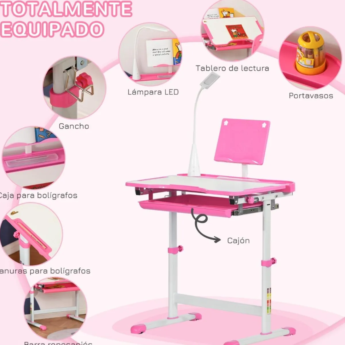 Homcom Estilo De Vida*- Conjunto Pupitre reclinable + Silla Rosa