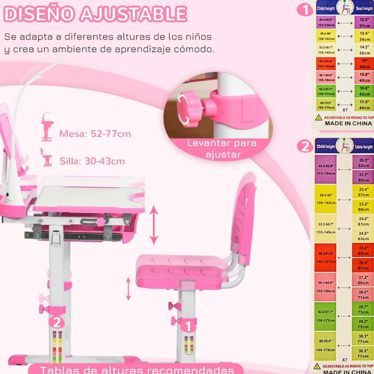 Homcom Estilo De Vida*- Conjunto Pupitre reclinable + Silla Rosa