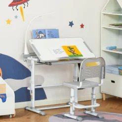 Homcom Estilo De Vida*- Conjunto Pupitre reclinable + Silla Gris