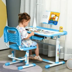 Homcom Estilo De Vida*- Conjunto Pupitre reclinable + Silla Azul