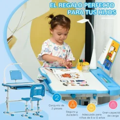 Homcom Estilo De Vida*- Conjunto Pupitre reclinable + Silla Azul