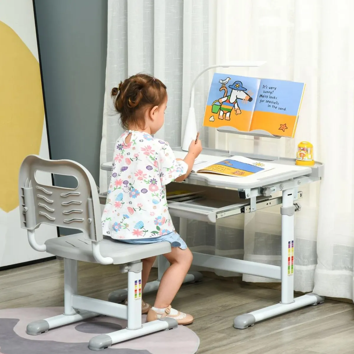 Homcom Estilo De Vida*- Conjunto Pupitre reclinable + Silla Gris con lámpara