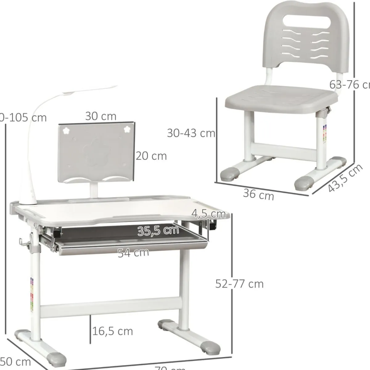 Homcom Estilo De Vida*- Conjunto Pupitre reclinable + Silla Gris con lámpara