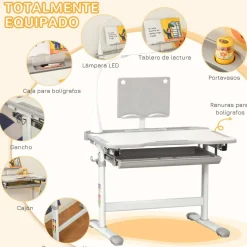 Homcom Estilo De Vida*- Conjunto Pupitre reclinable + Silla Gris con lámpara