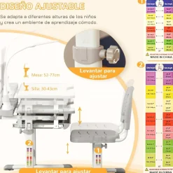 Homcom Estilo De Vida*- Conjunto Pupitre reclinable + Silla Gris con lámpara