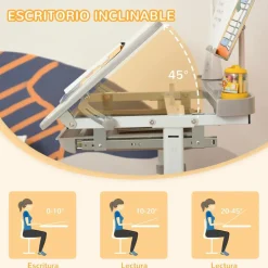 Homcom Estilo De Vida*- Conjunto Pupitre reclinable + Silla Gris con lámpara