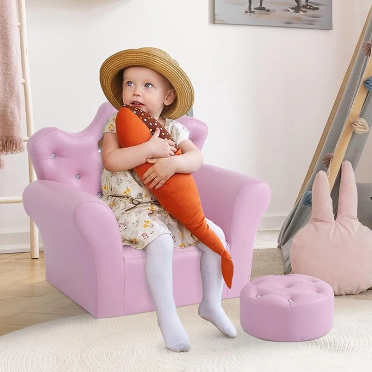 Homcom Estilo De Vida*- Conjunto sillón + puff Rosa