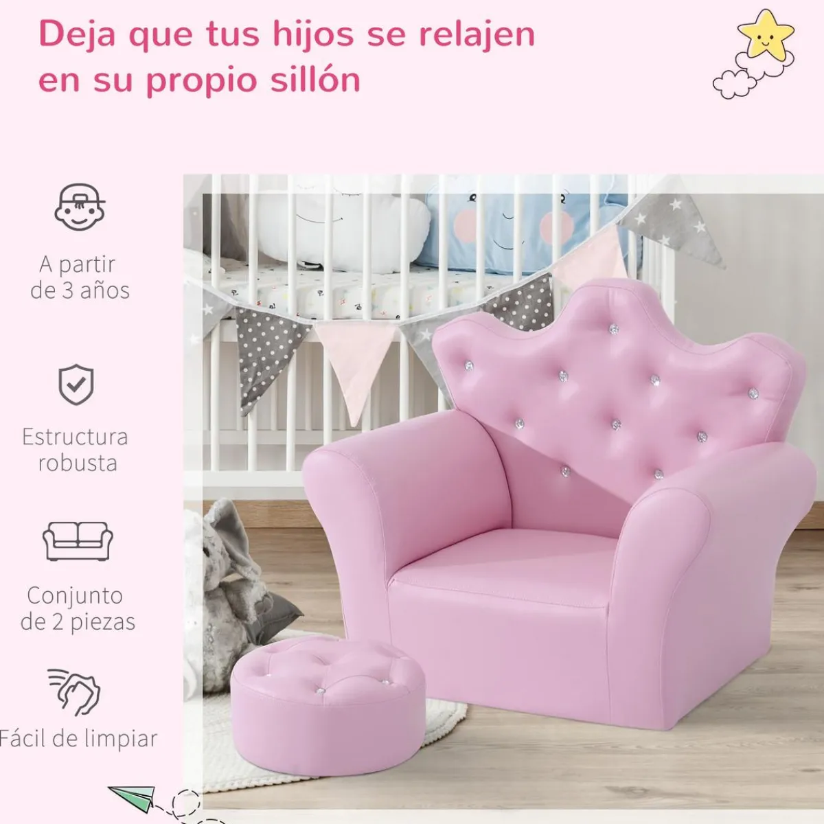 Homcom Estilo De Vida*- Conjunto sillón + puff Rosa
