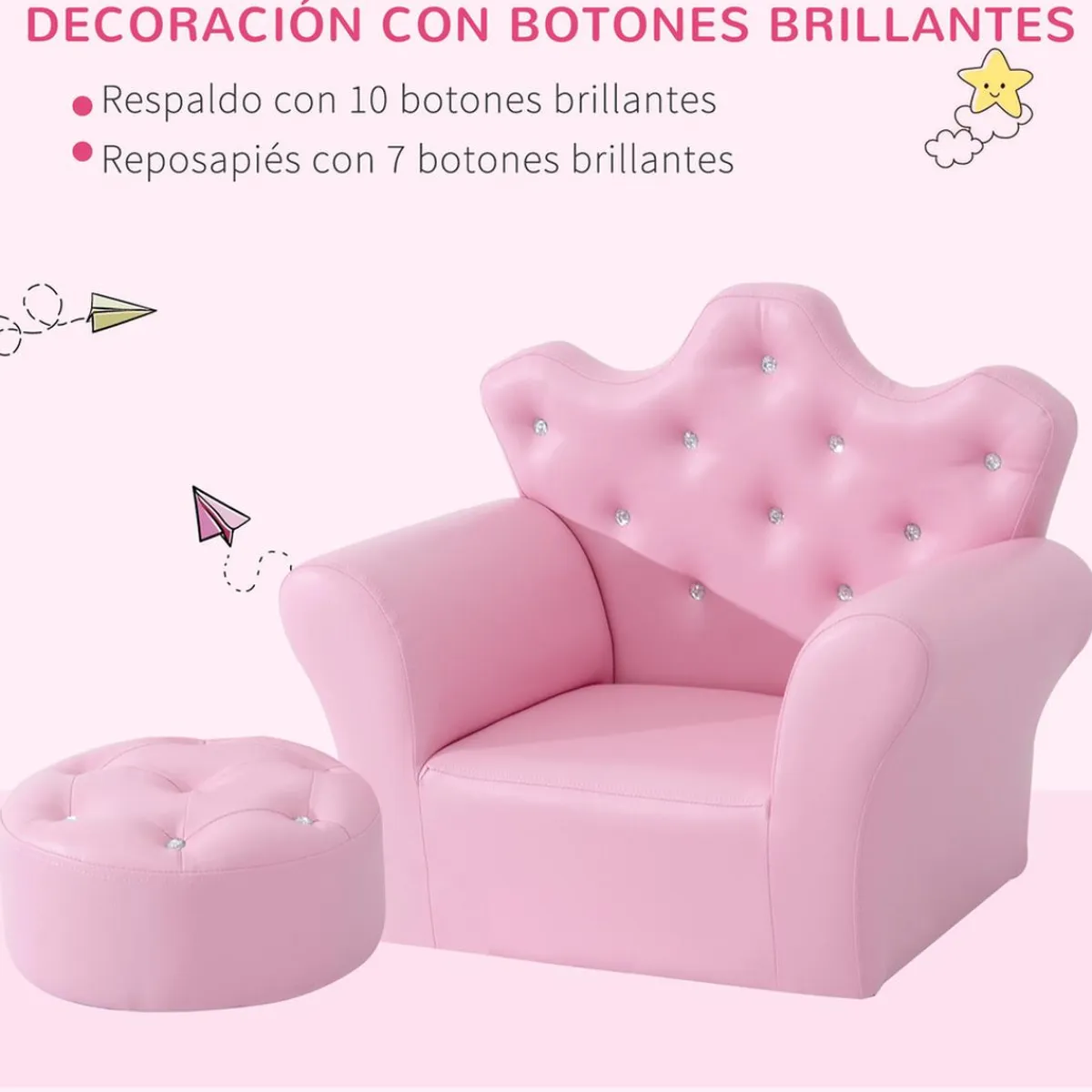 Homcom Estilo De Vida*- Conjunto sillón + puff Rosa