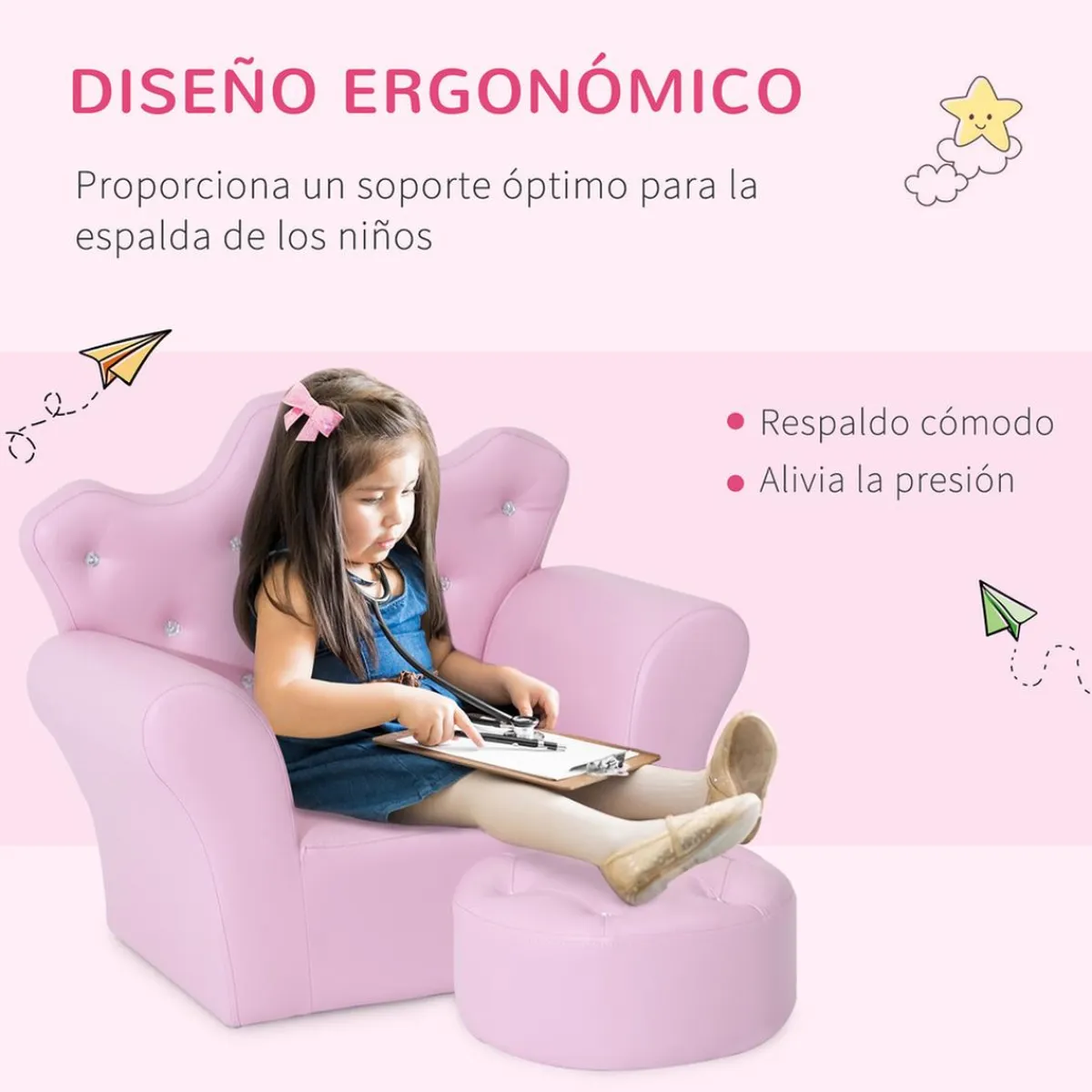 Homcom Estilo De Vida*- Conjunto sillón + puff Rosa