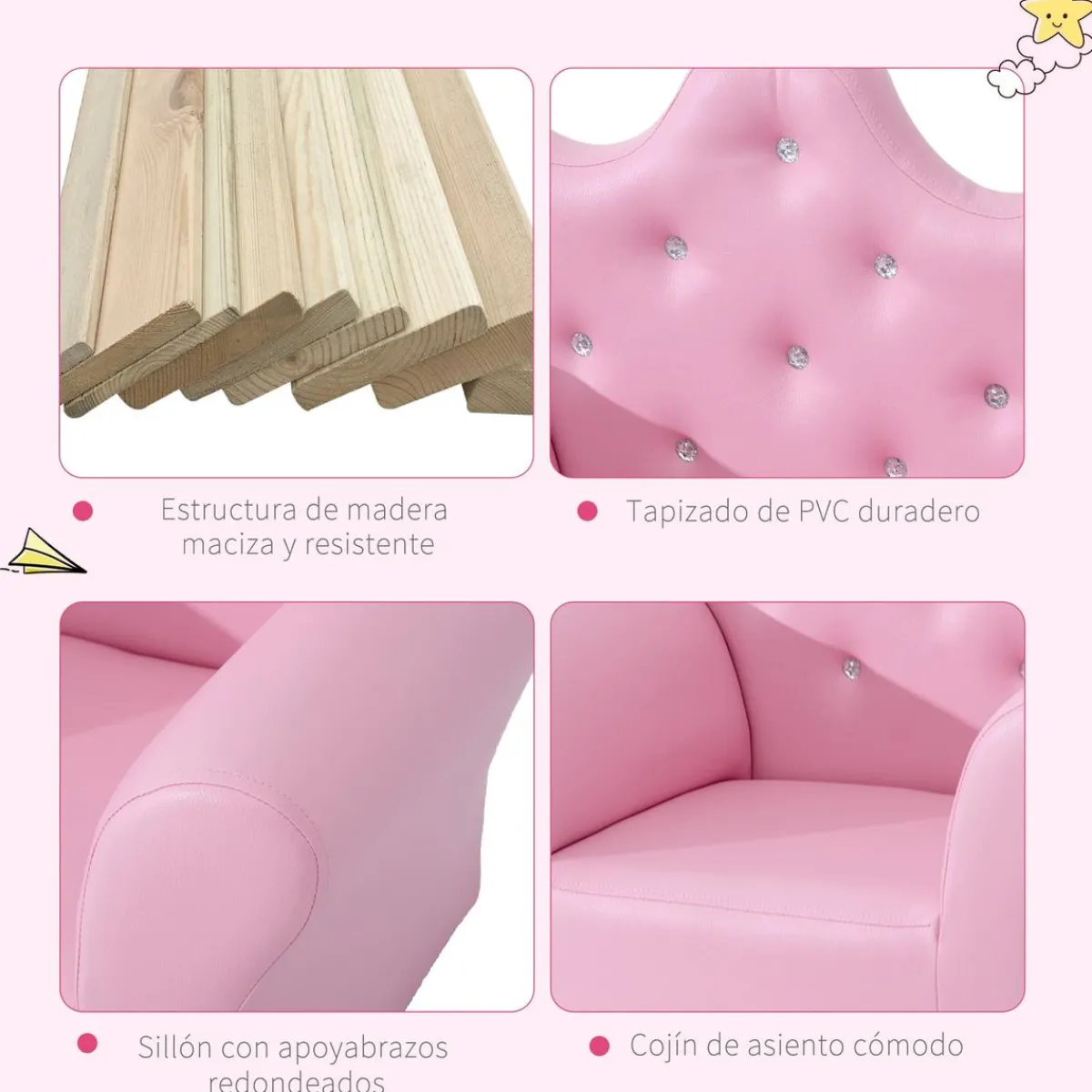 Homcom Estilo De Vida*- Conjunto sillón + puff Rosa