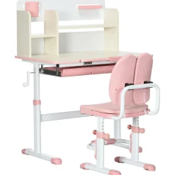 Homcom Estilo De Vida*- Escritorio con estante y silla ajustable Rosa y Blanco