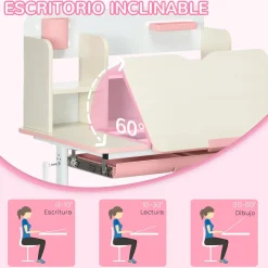 Homcom Estilo De Vida*- Escritorio con estante y silla ajustable Rosa y Blanco
