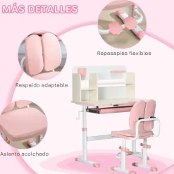 Homcom Estilo De Vida*- Escritorio con estante y silla ajustable Rosa y Blanco