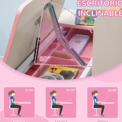 Homcom Estilo De Vida*- Escritorio con estante y silla con altura ajustable Blanco y Rosa