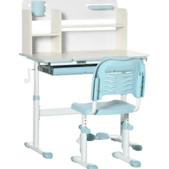 Homcom Estilo De Vida*- Escritorio con estante y silla ajustable Blanco y Azul
