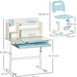 Homcom Estilo De Vida*- Escritorio con estante y silla ajustable Blanco y Azul