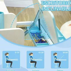 Homcom Estilo De Vida*- Escritorio con estante y silla ajustable Blanco y Azul