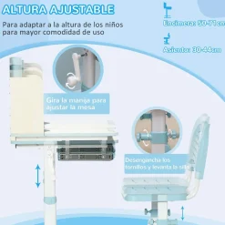 Homcom Estilo De Vida*- Escritorio con estante y silla ajustable Blanco y Azul