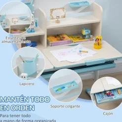 Homcom Estilo De Vida*- Escritorio con estante y silla ajustable Blanco y Azul