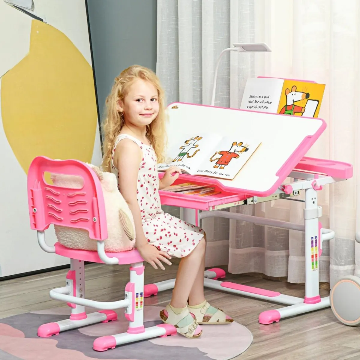 Homcom Estilo De Vida*- Escritorio y silla ajustables Rosa