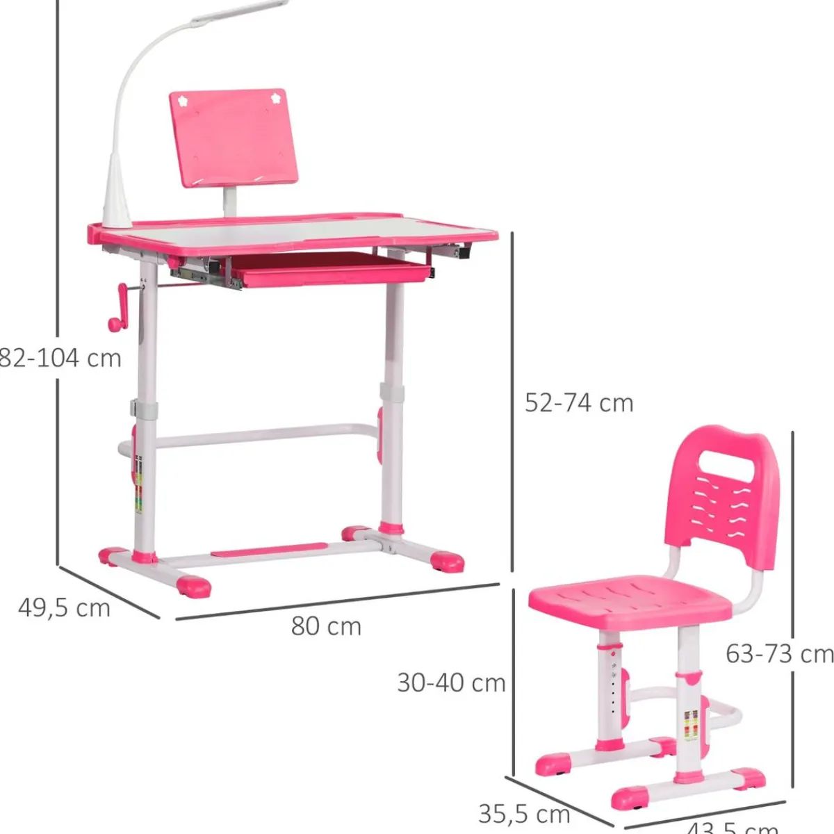 Homcom Estilo De Vida*- Escritorio y silla ajustables Rosa