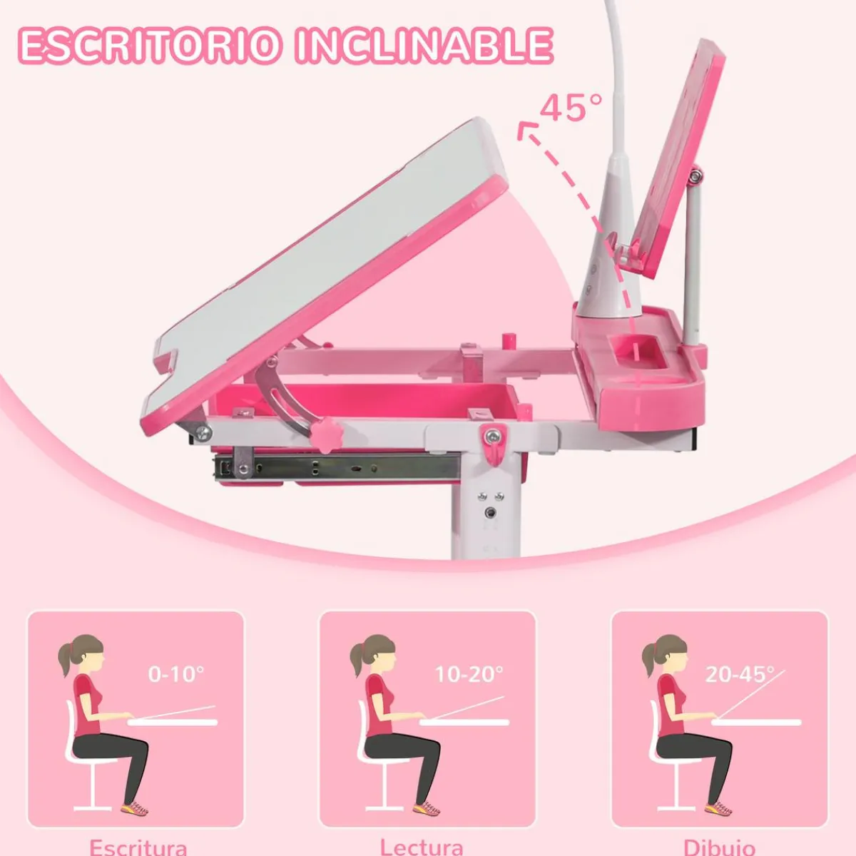 Homcom Estilo De Vida*- Escritorio y silla ajustables Rosa