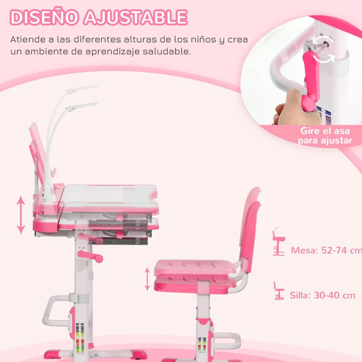 Homcom Estilo De Vida*- Escritorio y silla ajustables Rosa