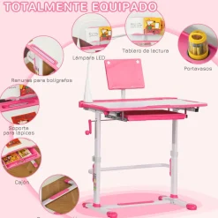 Homcom Estilo De Vida*- Escritorio y silla ajustables Rosa