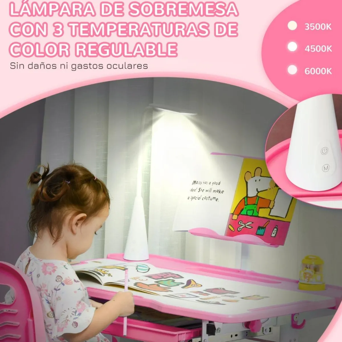 Homcom Estilo De Vida*- Escritorio y silla ajustables Rosa
