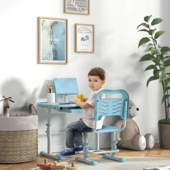 Homcom Estilo De Vida*- Escritorio y silla ajustable Azul y Blanco