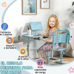 Homcom Estilo De Vida*- Escritorio y silla ajustable Azul y Blanco