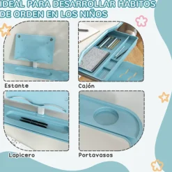 Homcom Estilo De Vida*- Escritorio y silla ajustable Azul y Blanco