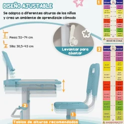 Homcom Estilo De Vida*- Escritorio y silla ajustable Azul y Blanco