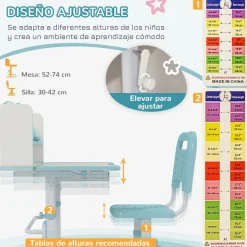 Homcom Estilo De Vida*- Escritorio y silla ajustable Azul y Blanco