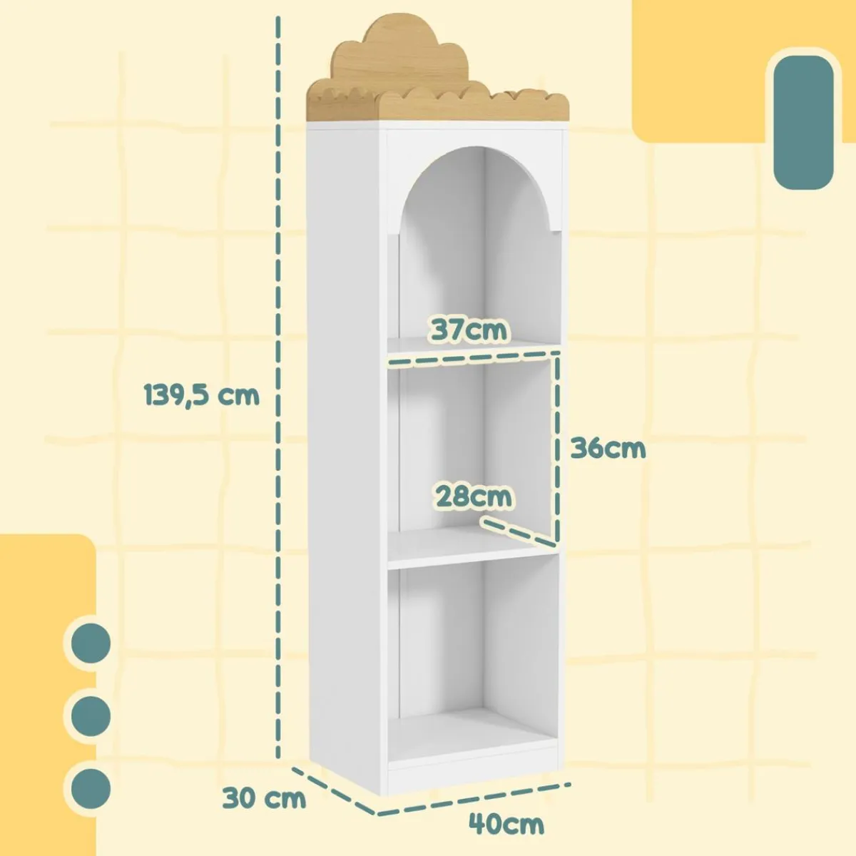 AIYAPLAY Estilo De Vida*Homcom - Estantería infantil 3 niveles Blanco y Natural