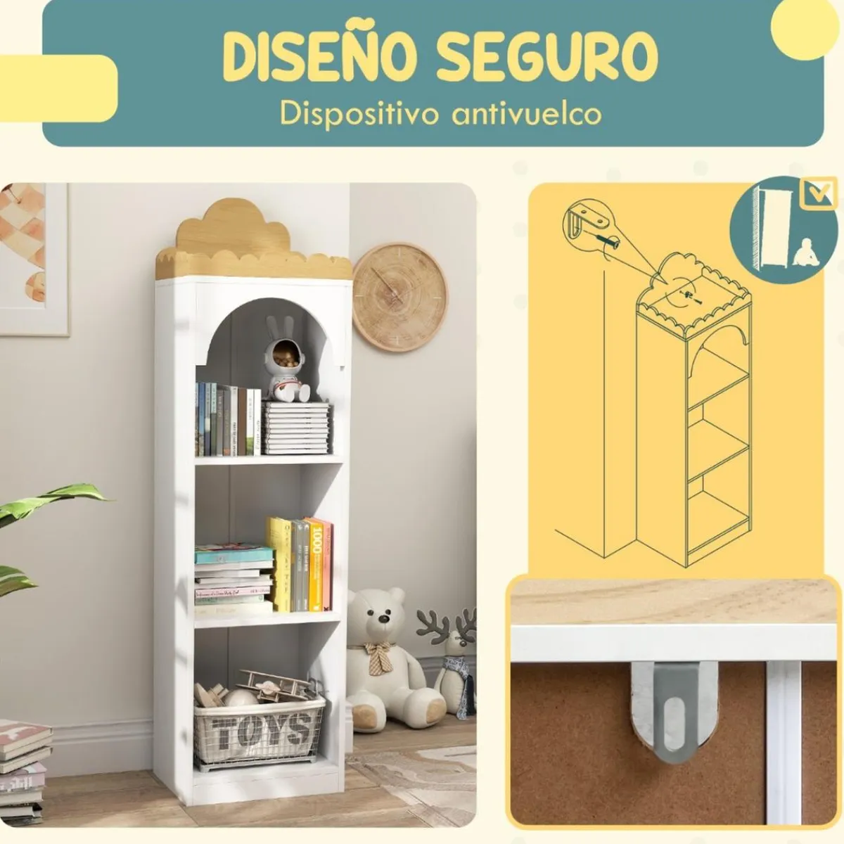 AIYAPLAY Estilo De Vida*Homcom - Estantería infantil 3 niveles Blanco y Natural
