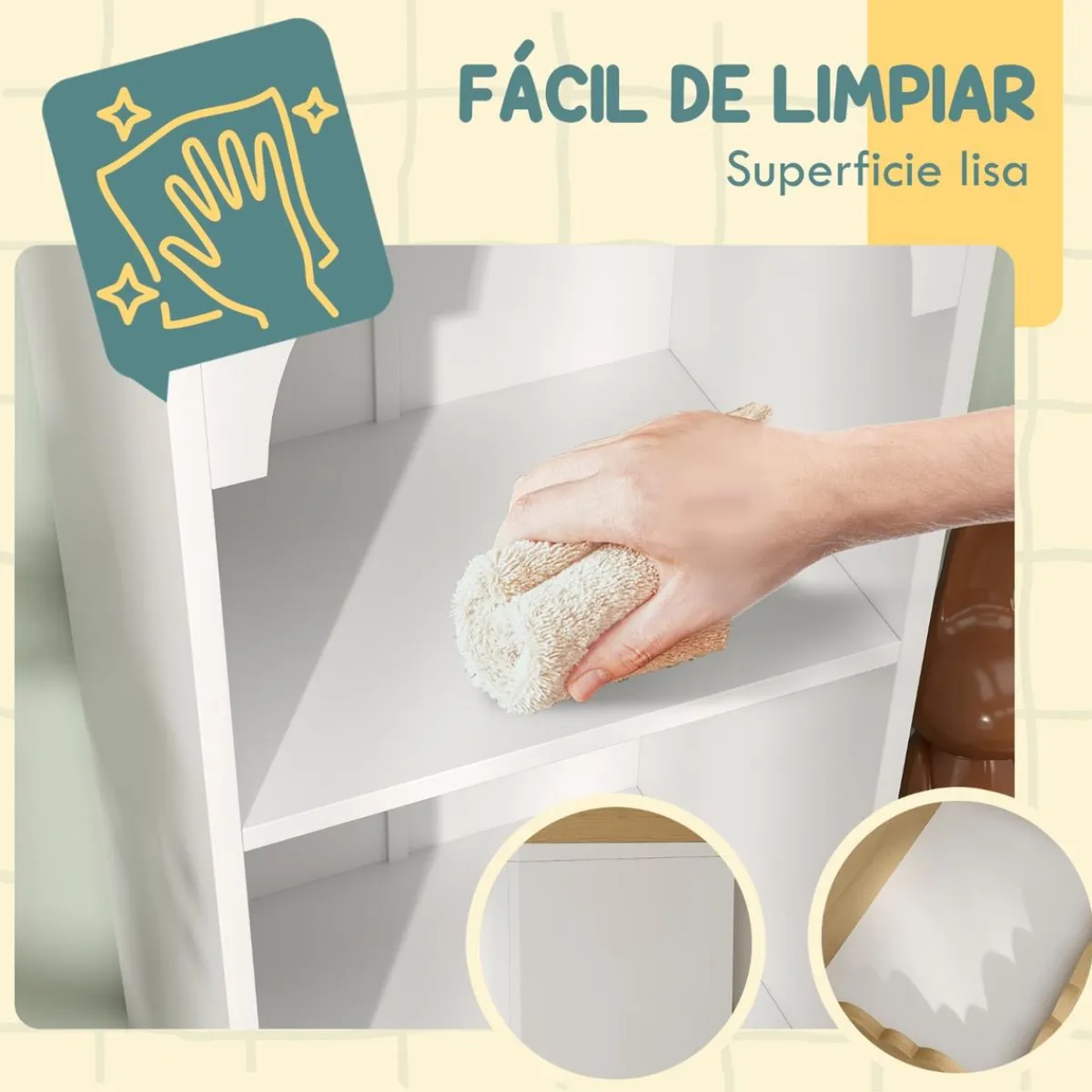 AIYAPLAY Estilo De Vida*Homcom - Estantería infantil 3 niveles Blanco y Natural