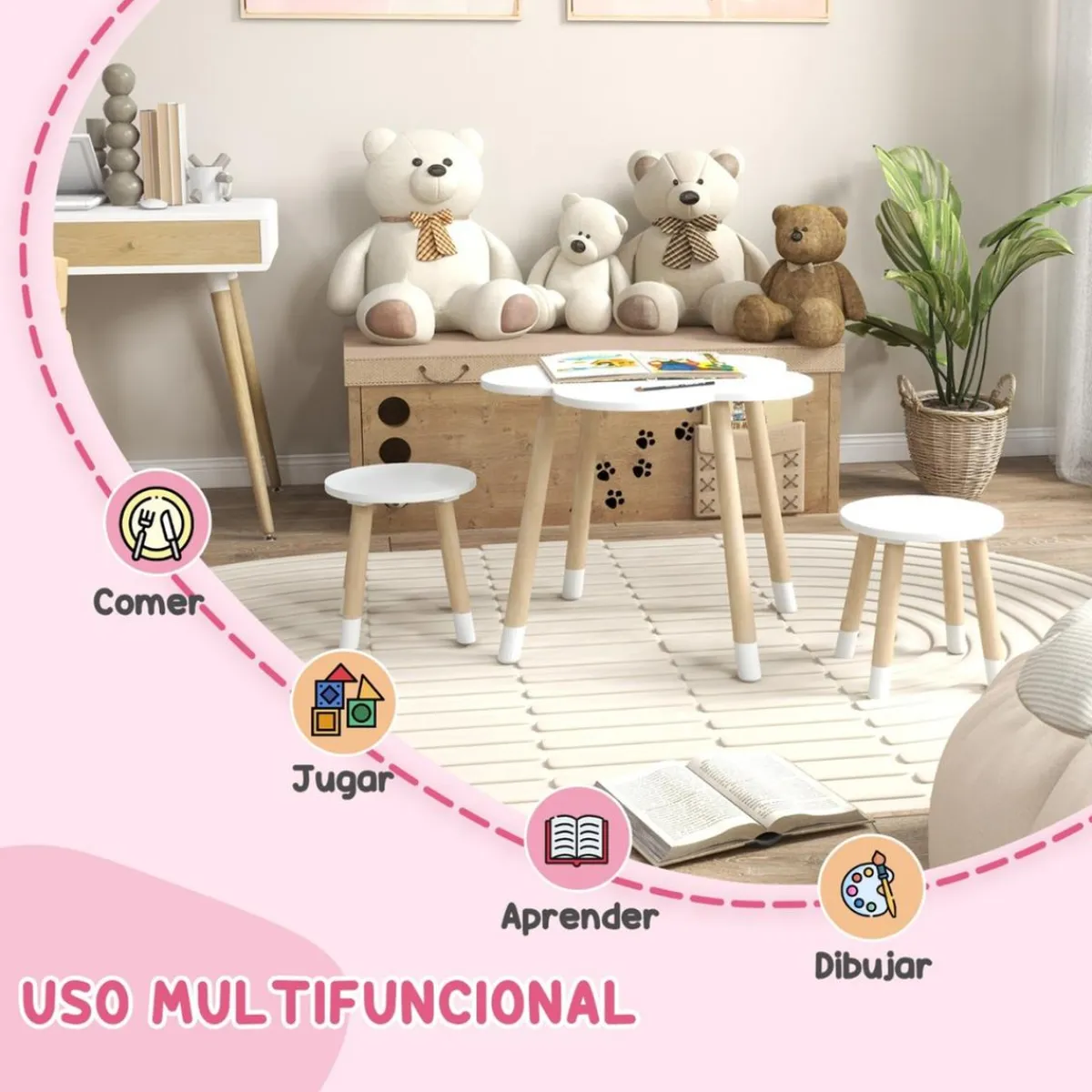 Homcom Estilo De Vida*- Mesa Flor y bancos Blanco