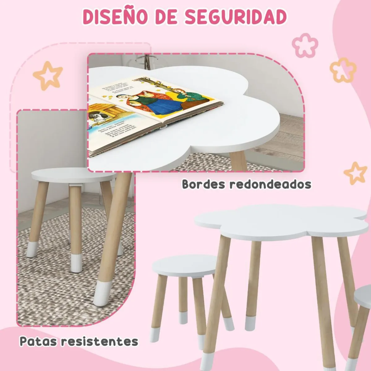 Homcom Estilo De Vida*- Mesa Flor y bancos Blanco