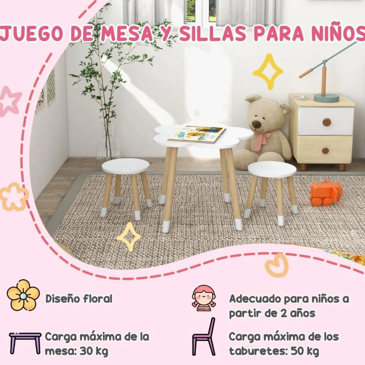 Homcom Estilo De Vida*- Mesa Flor y bancos Blanco