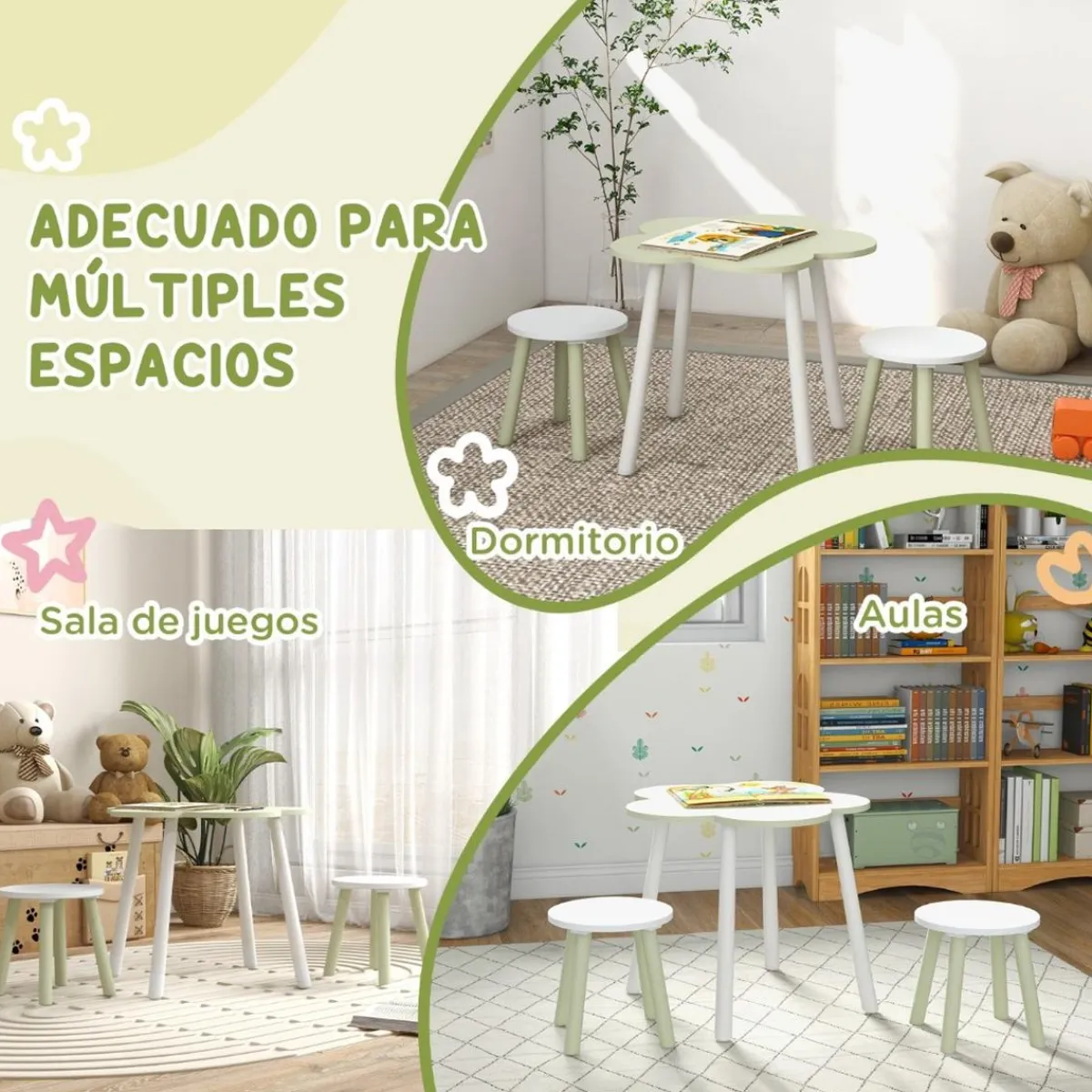 Homcom Estilo De Vida*- Mesa Flor y bancos Verde y Blanco