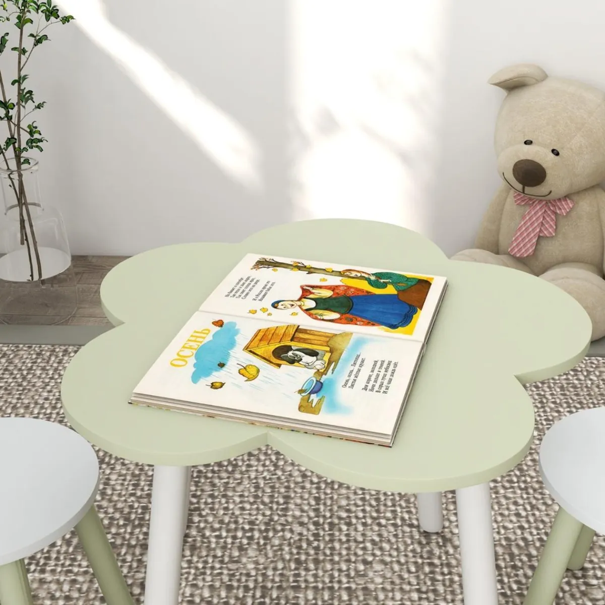 Homcom Estilo De Vida*- Mesa Flor y bancos Verde y Blanco