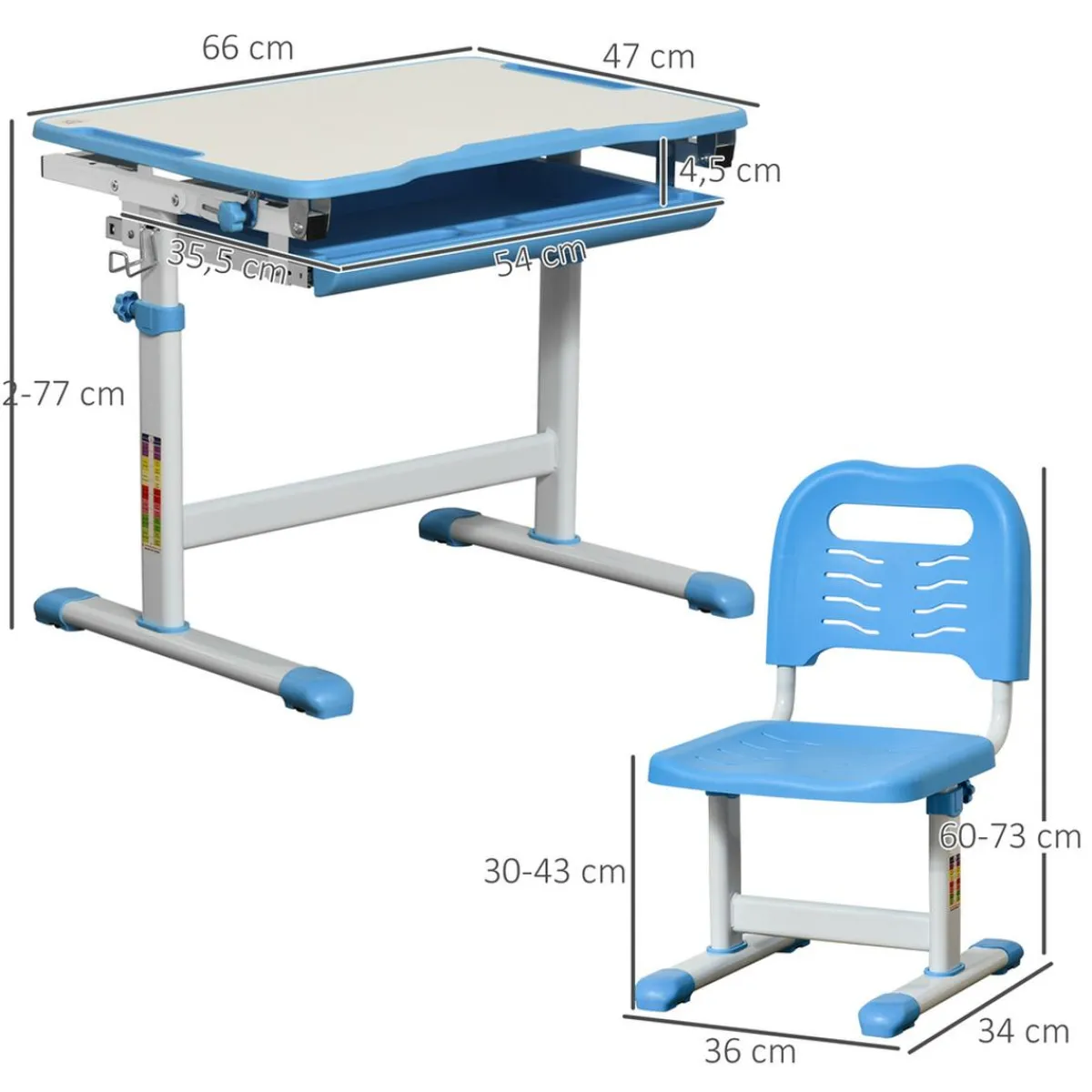 Homcom Estilo De Vida*- Pupitre infantil con silla Azul y Blanco