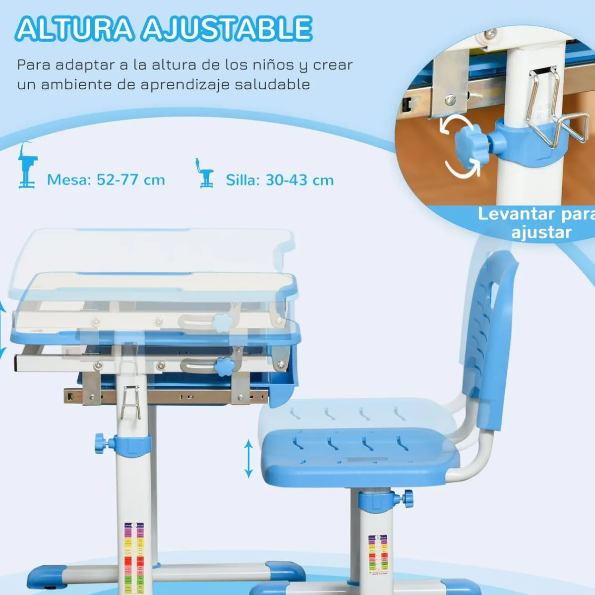 Homcom Estilo De Vida*- Pupitre infantil con silla Azul y Blanco