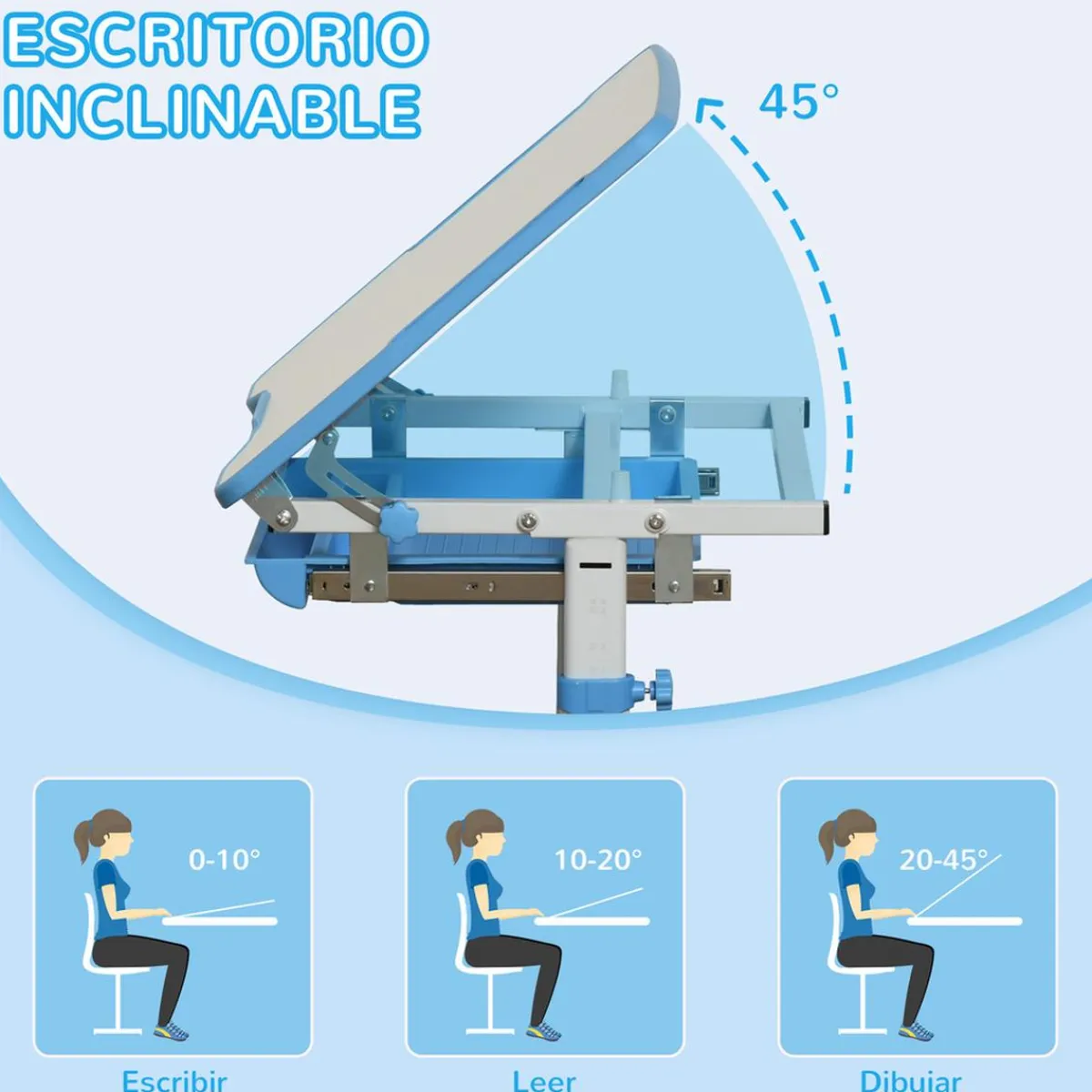 Homcom Estilo De Vida*- Pupitre infantil con silla Azul y Blanco