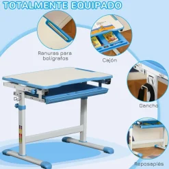 Homcom Estilo De Vida*- Pupitre infantil con silla Azul y Blanco